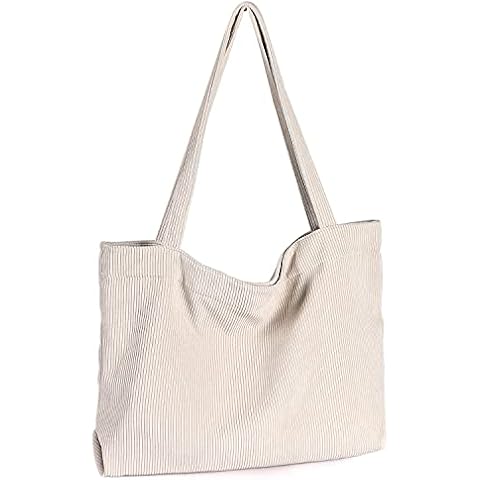 Etercycle Corduroy Tote Bag for Women Shoulder Bag Retro Handbag Big Capacity Casual Shopping Bag (Beige) Cover