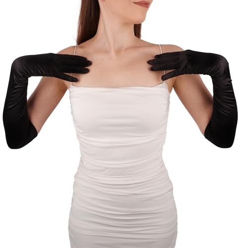 LIMELIA Handmade Satin Formal Gloves for Women, Black, X-Large (22 Inches)4