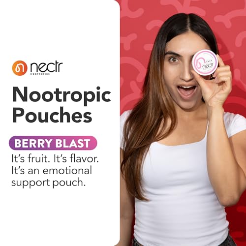 Image of Nectr Energy Nootropic Pouches - Berry Blast Flavored, Caffeine Pouches with Cognizin Citicoline. Sugar-Free Brain Treats. Smooth, Sustained Focus & Energy Supplement - 5 Pucks of 16pcs