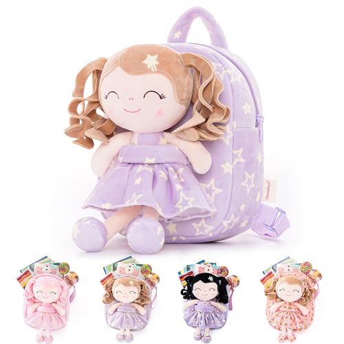 Image of Gloveleya 3.5L Curly Hair Plush Figures Dress Backpack - Purple Star, 9 inches, 3.5 liters