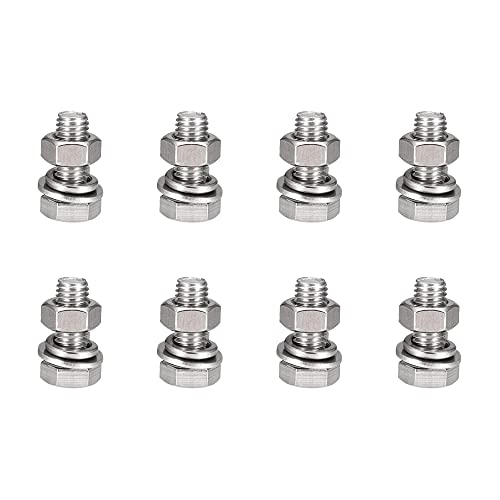 Image of uxcell M10 x 25mm Hex Head Screws Bolts, Nuts, Flat & Lock Washers Kits, 304 Stainless Steel Fully Thread Hexagon Bolts 8 Sets