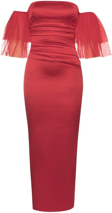 JSEIAJB Sexy Sheath Short Sleeve Solid Color Tie Side Split Slim Dinner Cocktail Dress