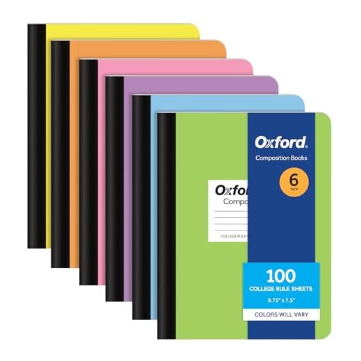 Oxford Composition - Cuadernos de 6 unidades, papel rayado universitario, 9-3/4 x 7-1/2 pulgadas, 100 hojas, cubiertas pastel surtidos (63760)