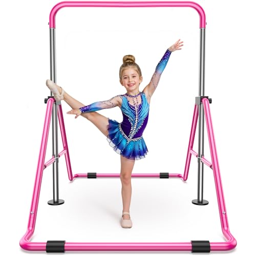 Sportsroyals Gymnastics Bar for Kids,Adjustable Height Gymnastic Horizontal Bars,Folding Gymnastic Junior Training Kip Bar for Home, Pink (Pink)