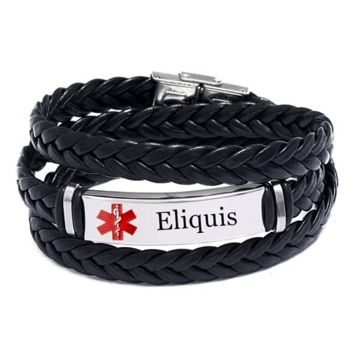 Personalized Medical Alert ID Wrap Leather Bracelet for Men Women, Custom Disease Awareness Emergency Life Saving Alarm Bangle,Free Engraving Medic Identification Jewelry for Patient