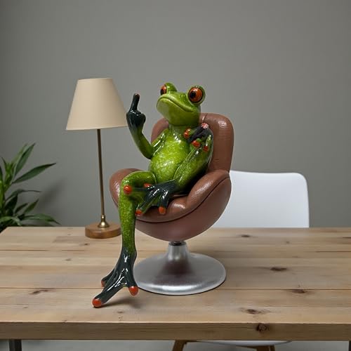 Image of AUGEN Polyresin Rotating Frog Boss Chair Statue Showpiece for Home Decor Decoration and Gifting (1767F20, 14cm)