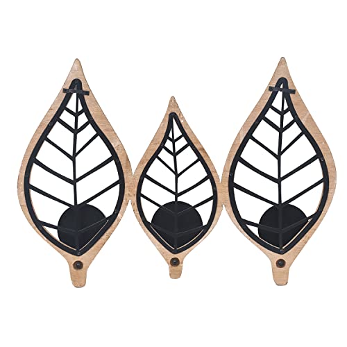 Asense Candle Sconces Wall Decor, Wall Mount Leaf Decorative Candle Holder Metal And Wood Rustic Decorations For Living Room Bathroom Dining Room Office #TOP6