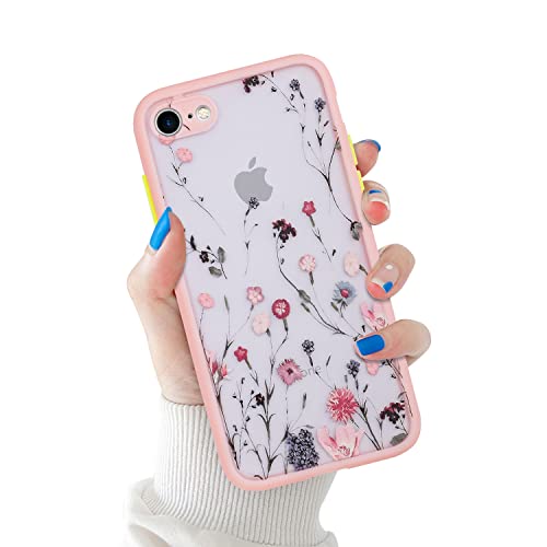 Fycyko Kompatibel mit iPhone SE 2022 Hülle/iPhone SE 2020 Case, iPhone 8 Handyhülle/iPhone 7 Schutzhülle Kameraschutz Vintage Aesthetic Blumen Muster Stoßfeste Cover für iPhone 7/8/SE 4,7 Zoll-Rosa Cover