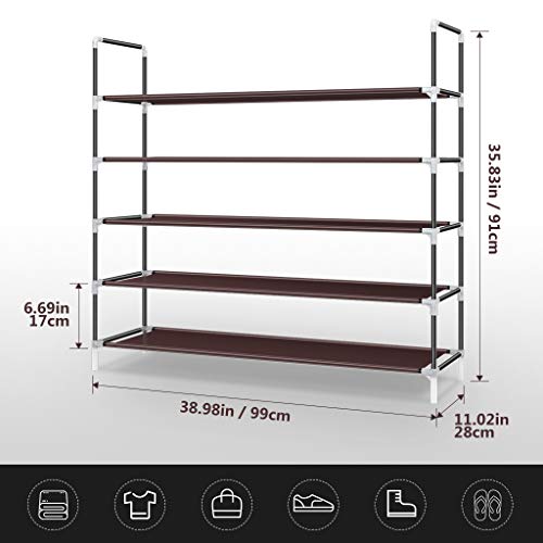 Awenia 5 Tiers Shoe Rack Organizer 30 Pairs,Stackable Shoes Storage Shelves Metal For Closet With Spare Parts Diy Assemble,Brown #TOP5
