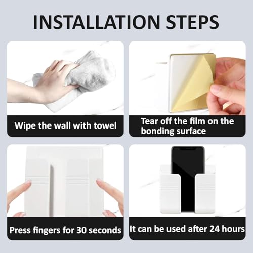 Image of WALLVIEW TECH Pack of 4 Wall Mounted Mobile Holder Storage Case for Remote, Wall Mounted Mobile Stand /Multi Purpose Stand with Hole for Phone Charging (White)