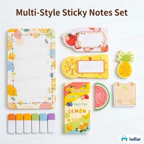 Image of FunBlast Fruit Theme Sticky Notes - 11 Sheets /440 Sticky Notes, Sticky Pad for Study, Point It Marker Stationery Items, Self-Adhesive Memo Pad, Planners and Memo Sticker (Fruits)