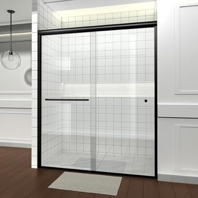 CKB Double Sliding Shower Doors, 56-60 Inches W Adjustable x 72 Inches Height Semi-Frameless Bypass Glass Shower Door, 1/4 inch Tempered Safety Glass, Matte Black.