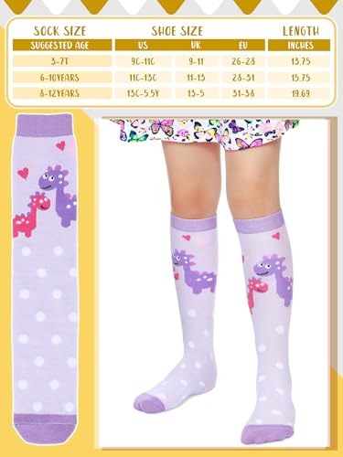 6 Pairs Kids Girls Knee High Socks kids Dinosaur Long Boot Funny Animal Pattern Warm Cotton Socks for 3-12 Years3
