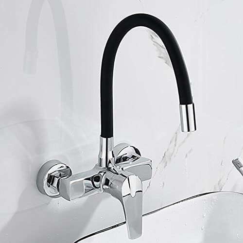 Robinet de cuisine mural rotatif avec double commande eau chaude et froide - 2