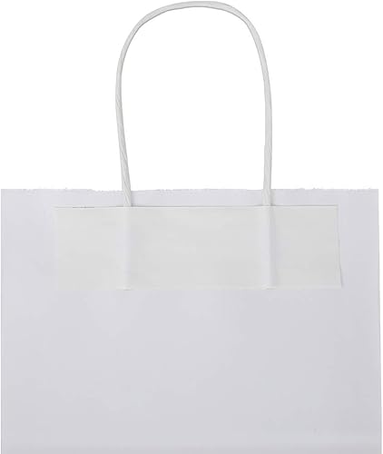 Miniatura 6 de bagmad Paquete de 100 bolsas de papel kraft blancas medianas resistentes con asas a granel, bolsas de regalo gruesas de 8 x 4.75 x 10 pulgadas, para