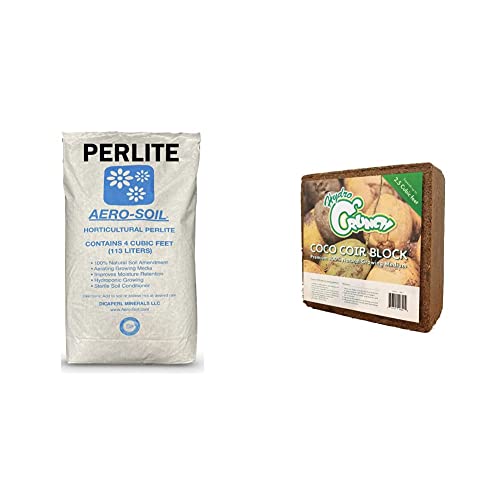 Aerosoil Perlite Horticultural Soil Additive – Potting Soil For Plants – Seed Starter - Coarse 4 Cf & Hydro Crunch Cb801 Coco Coir 2.5 Cubic Ft Block Of Soiless Growing Media, Brown #TOP26