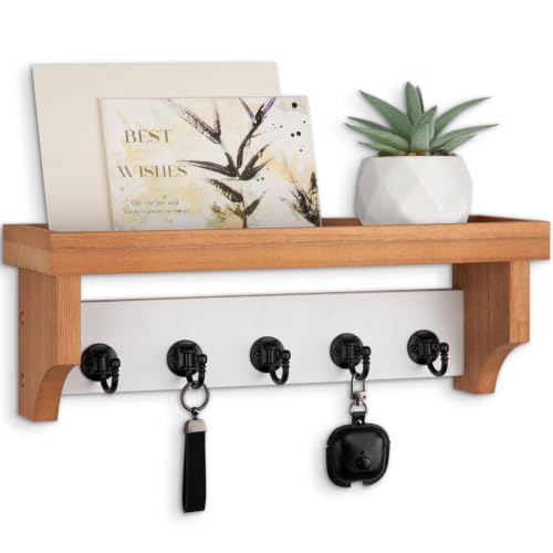 Lucundm Key and Mail Holder Wall Mount, Mail Organizer with 5 Key Hooks