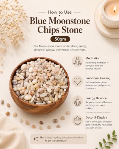 Image of Natural Blue Moonstone Crystal Chips 50 gm |Polished Healing Gemstone Chips for Meditation, Reiki, Energy Work, Crystal Collection, Home Decor, Feng Shui & Vastu Stones