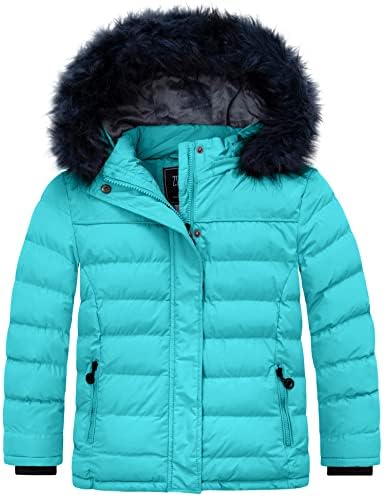 ZSHOW Girls' Warm Winter Jacket Water Resistant Quilted Puffer Coat with Detachable Fur Hood(Light Blue,6-7)
