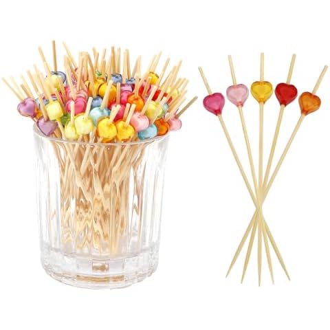 Cocktail Sticks,Cocktail Sticks for Food,Food Flags,Burger Sticks,Food Picks,Pink Cocktail Decorations,Acrylic Heart Beads Sticks Cover