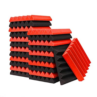 KTOESHEO 24 Pack Acoustic Panels,2" x 12" x 12"Sound Proof Foam Panels for Wall,Fireproof Absorbing Noise Cancelling Panels,to Absorb Noise and Eliminate Echoes. (12 red+12 black)
