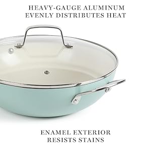 Martha Stewart Lockton 12" Essential Multipurpose Heavy Gauge Aluminum Frypan/Wok Pan w/PFA Free Premium Ceramic Nonstick Interior - Martha Blue Martha Stewart Lockton 12 Essential Multipurpose Heavy Gauge Aluminum FrypanWok Pan wPFA Free Premium Ceramic Nonstick Interior Martha Blue
