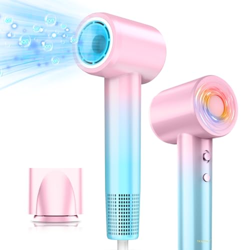DORISILK Ionic Hair Dryer 110 000 RPM High Speed Teen Girls Blow Dryer Professional for Salon Home Use Portable Blowout Hair Dryers Lightweight with Nozzle Hot & Cold Selection for Women Pink Blue