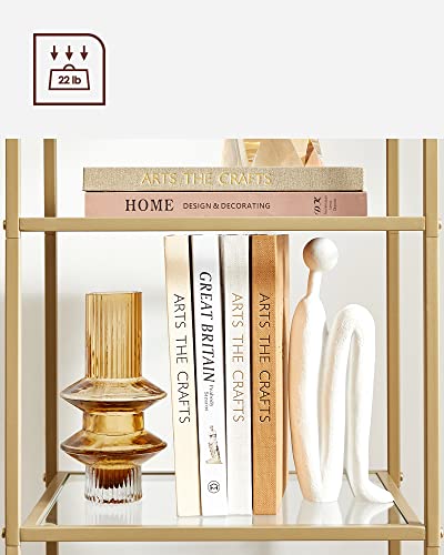 Vasagle Bookcase, 5-Tier Bookshelf, Slim Shelving Unit For Bedroom, Bathroom, Home Office, Tempered Glass, Steel Frame, Gold Ulgt029A01 #TOP6