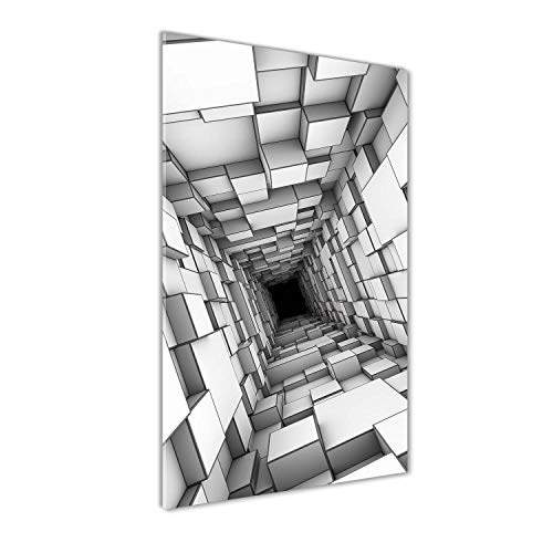 Impression sur verre 60x120 cm gris tableau panoramique tunnel cubes - 2
