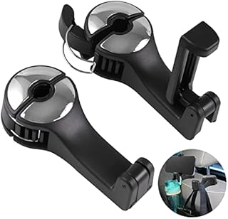 Famini Auto Hooks, 2 Pack Car Headrest Hooks with Phone Holder, 2 in 1 Car Seat Hidden Hooks for Bag Clothes Grocery (Silver)