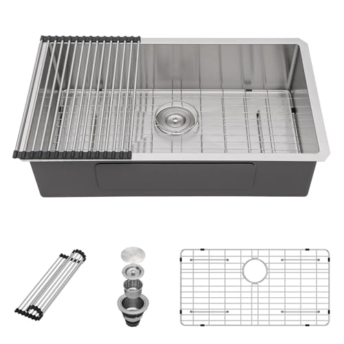 Sarlai 36 Inch Undermount Kitchen Sink - 36 x19 Kitchen Sink Extra-Large Undermount Single Bowl Stainless Steel 16 Gauge Under Counter Sink With Accessories Round Corners