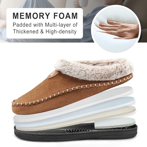 Image of ATHMILE Slippers for Men Warm Moccasin Memory Foam House Shoes Indoor | Outdoor Fuzzy Plush Fluffy Lined Clog Wide Slip-on Loafer for Home Bedroom Dad Gifts