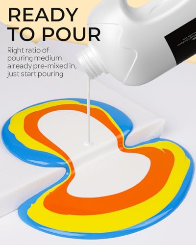 Nicpro 14 Colors Large Bulk Acrylic Pour Paint Set (33.8 oz,1000 ml) Premixed High Flow Art Pouring Paint Supplies Kit with Silicone Pour Oil, Gloves for Beginner Cell Creation Flow DIY, Ready to Pour