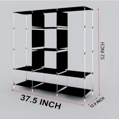 Image of Collapsible Wardrobe Closet for Clothes Storage, 8 Shelf Portable Fabric Almirah, Foldable Clothes Organizer with Plastic Frame, Space Saving Cupboard for Bedroom (Green)