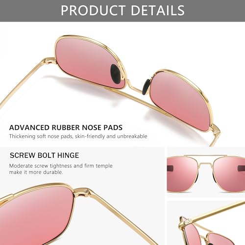 SUNGAIT Men's Military Style Polarized Pilot Aviator Sunglasses Bayonet Temples (Gold Frame/Pink Lens) — view 3