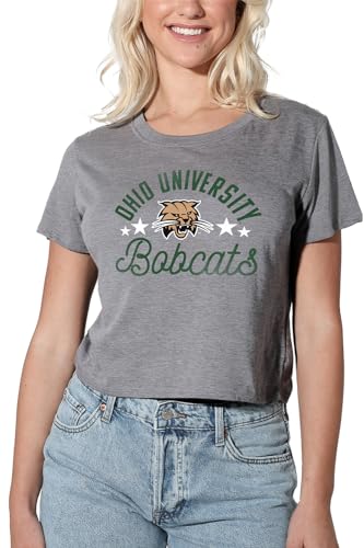 Ohio University Official Bobcats Women's Crop Top T-Shirt, Athletic Heather, Medium