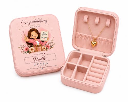 Image of Congratulations Personalized Travel Jewellery Organizer Box for Women | Custom Name Jewelry Storage Case | FREE Heart Pendant Included | congrattulation gift