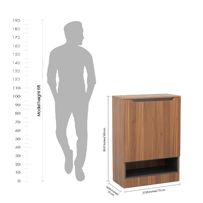 Image of Royaloak Zen 2 Door Shoe Rack, Engineered Wood Shoe Cabinet with Shelves, Space Saving Shoe Organizer for Entryway, Living Room Storage Unit, Melamine Finish W 27.55 x D 14.56 x H 39.37 Inches