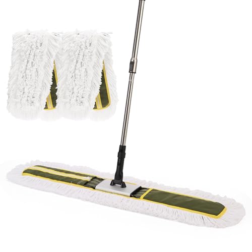 36" Commercial Dust Mop for Hardwood Floors, Tile, Laminate & Concrete - Heavy Duty Industrial Mop with Telescopic Handle, 2 Washable Microfiber Pads, Cleaning for Home, Warehouse, Office