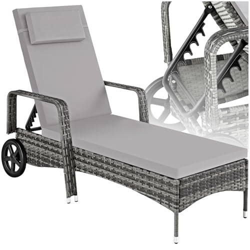 tectake® Chaise Longue Bain de Soleil en Resine Tressee Résistant Inclinable avec Roulettes Transat Salon de jardin exterieur Mobilier de Jardin Chaise Longue Piscine...
