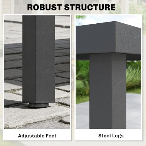 Outsunny 55" Outdoor Dining Table for 6, Rectangular Patio Table with Slatted Wood-Plastic Composite Top and Steel Frame for Garden, Backyard, Deck, Grey - 5