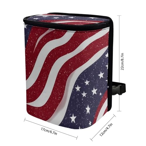 Image of Talayituse American Flag Star Print Car Trash Can with Lid, 4th of July Leak Proof Auto Trash Bag Hanging Vehicle Garbage Can Multipurpose Storage Container for Back Seat Road Trip