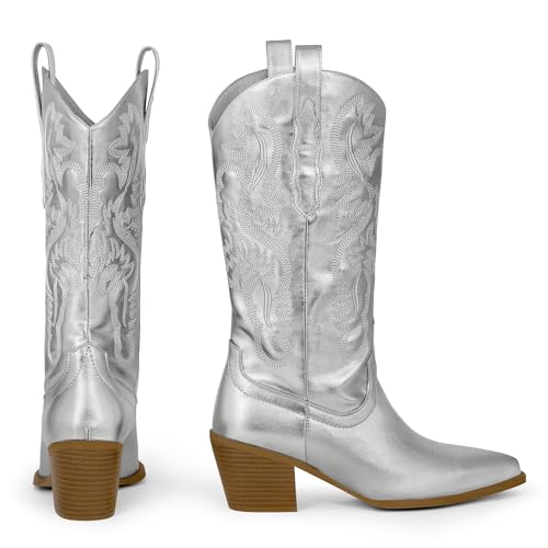 MUCCCUTE Women's Cowgirl Boots Embroidered Cowboy Boots Chunky Block Heel Western Boots Vintage Wide-calf Boots2