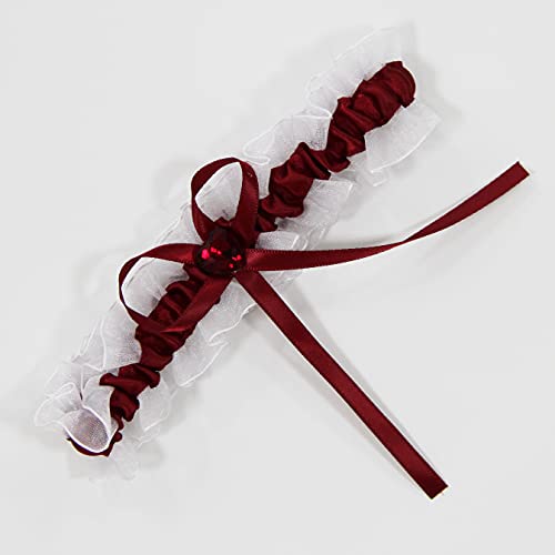 Elegant Women's Bridal Garters Heart Crystal Lace With Bow Pearl Wedding Party Garter Belt,Burgundy #TOP2