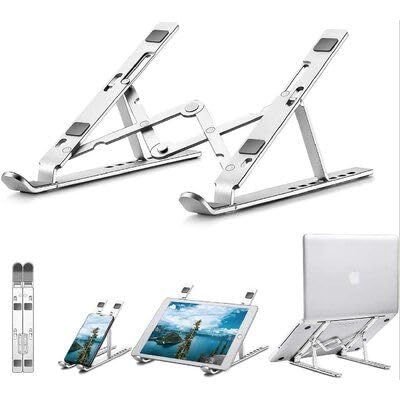 Adjustable Metal Laptop Stand 6 Angle Foldable Aluminium Laptop Holder for Desk, Ergonomic Portable Laptop Riser Compatible with MacBook, HP, Lenovo, Dell & All Notebook Laptops (Silver)