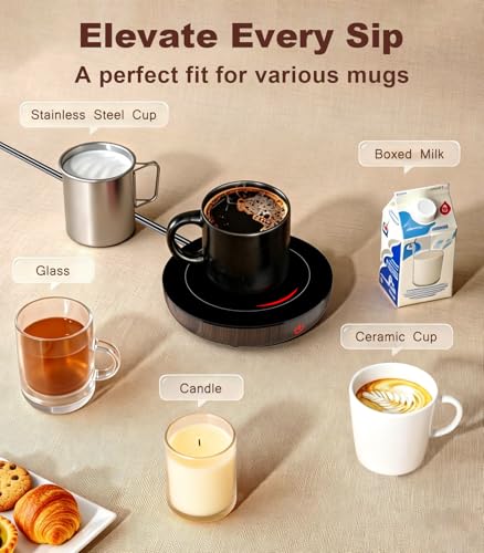 Kepwam Coffee Mug Warmer for Desk, 3-Temp Fast Heating Cup Warmer with 6H Auto Shut Off, LED Light & Smart Candle Warmer for All Beverages, Ideal Gifts for Women Men