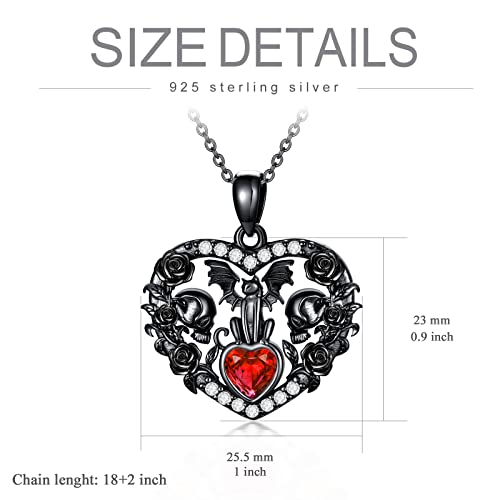 Iiw Gothic Gifts For Women Gothic Skull Necklace Sterling Sliver Mysterious Black Cat With Bat Wings Necklace Rose Pandent Skull Jewelry Birthday Gothic Gifts For Women Her Wife #TOP2