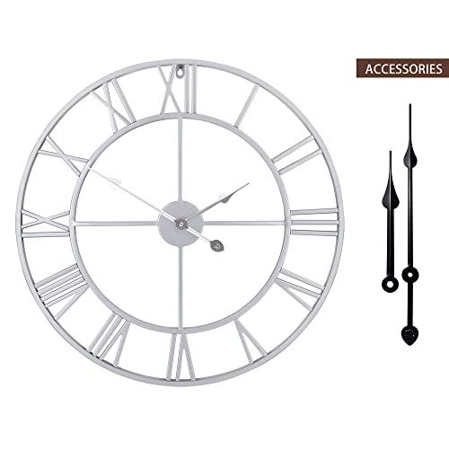 Large Modern Metal Wall Clocks Vintage Round Silent Non Ticking Battery Operated Silver Roman Numerals Clock For Living Room/Bedroom/Kitchen Wall Decor-47Cm #TOP1