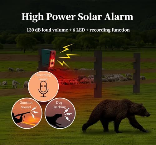 Lancoon Solar Outdoor Motion Alarm z czujnikiem ruchu i dźwiękiem wyzwalacza syreny 130db Światło stroboskopowe z pilotem do ochrony domu i ogrodu