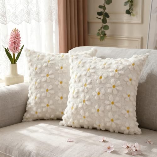 2er Set Kissenbezug Blumen 40x40 cm Kissenhülle Blume Kissenbezug Kordsamt Kissenhülle Wohnzimmer Deko Zierkissenbezug Dekokissen mit Blumen Sofakissen Blume für Sofa Sessel Zuhause Schlafzimmer